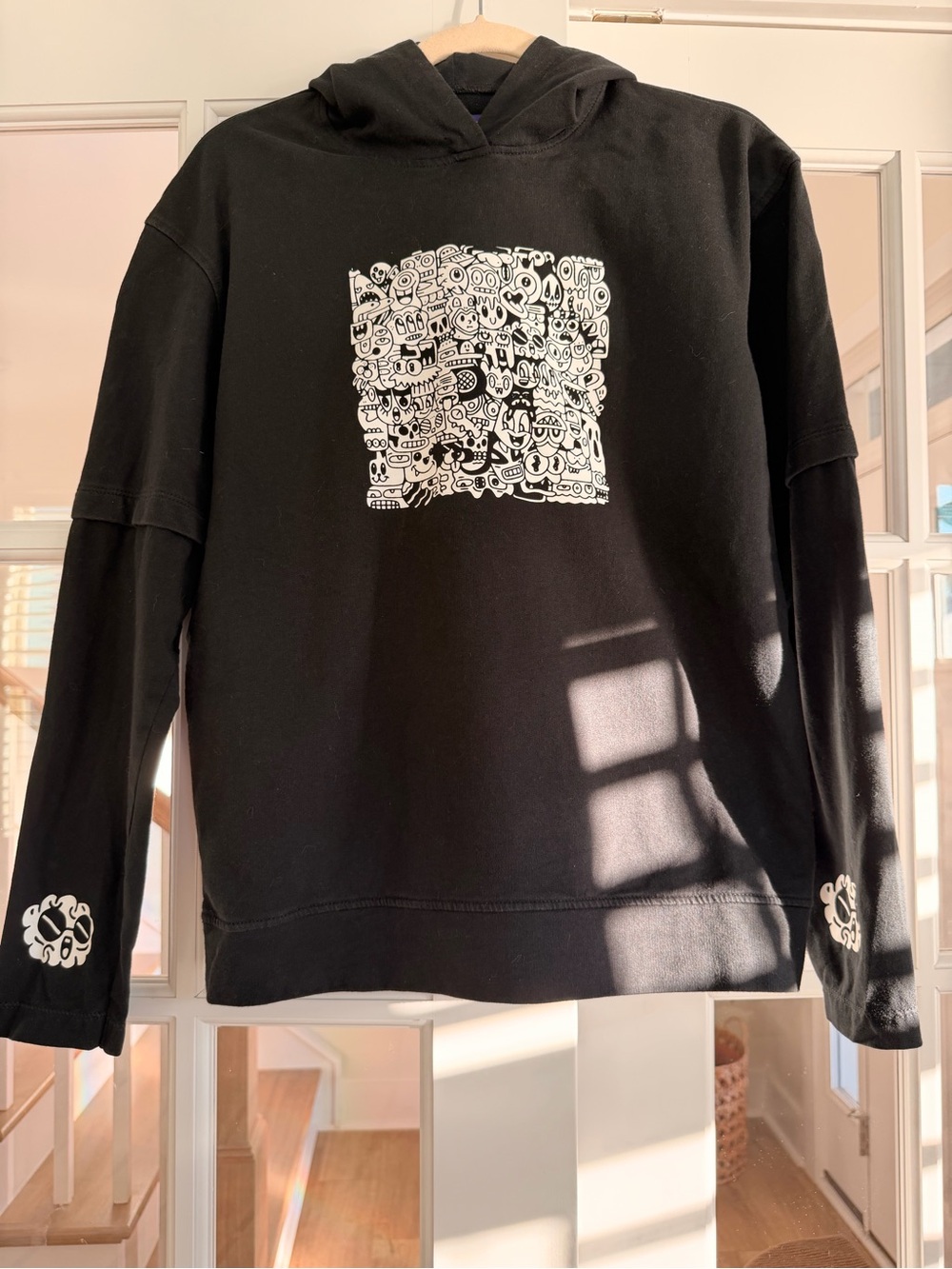 Freedom Black Graphic Layered Sleeve Hoodie XS Y2K